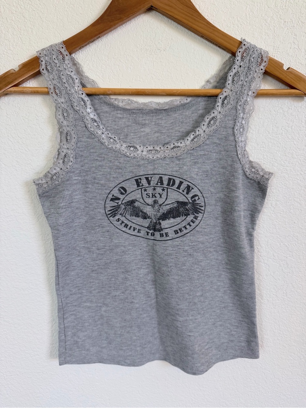 Grey Lace-Trim Graphic Camisole Tank